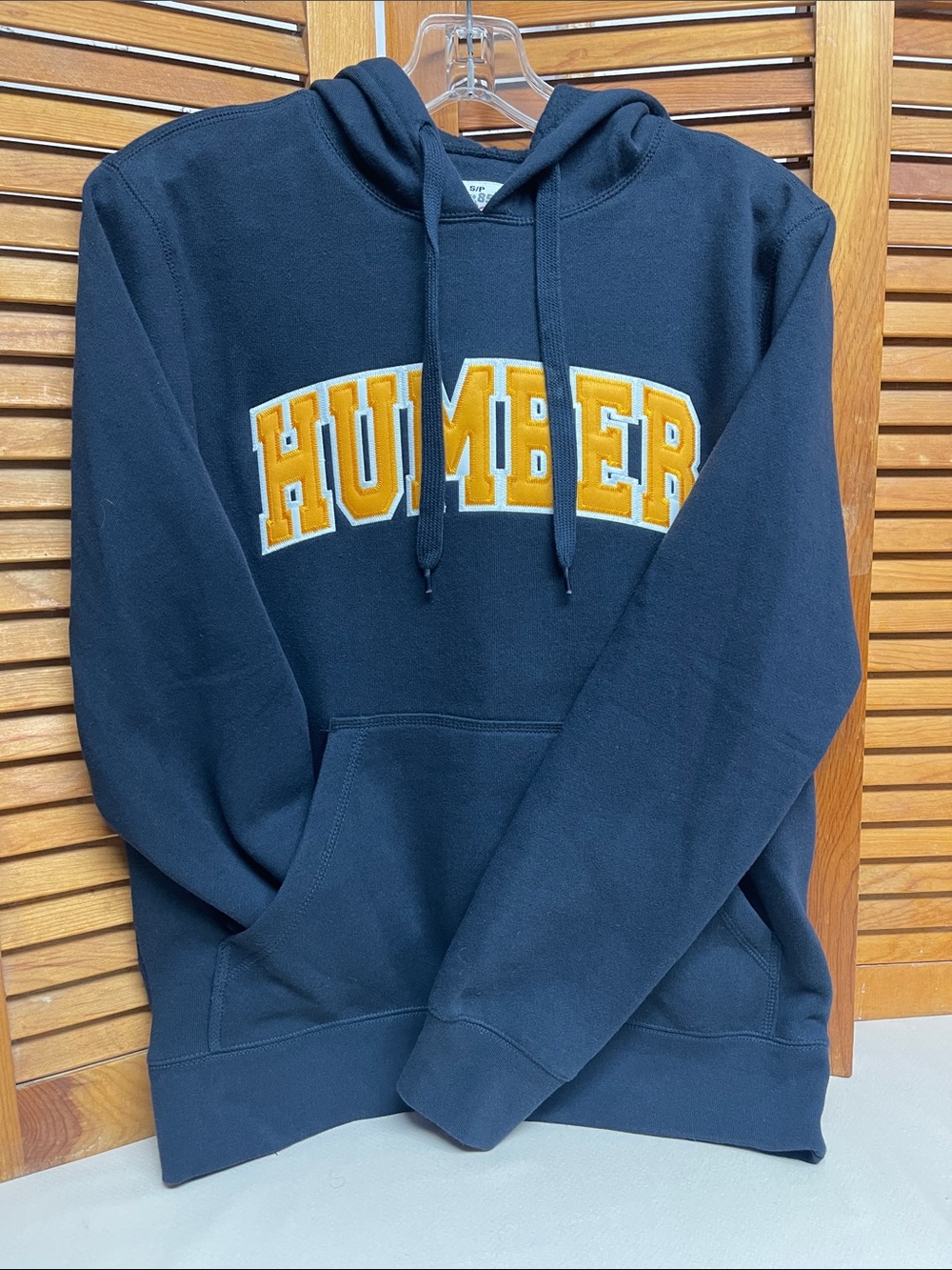 Navy Hooded Sweatshirt with Yellow Humber Appliqué